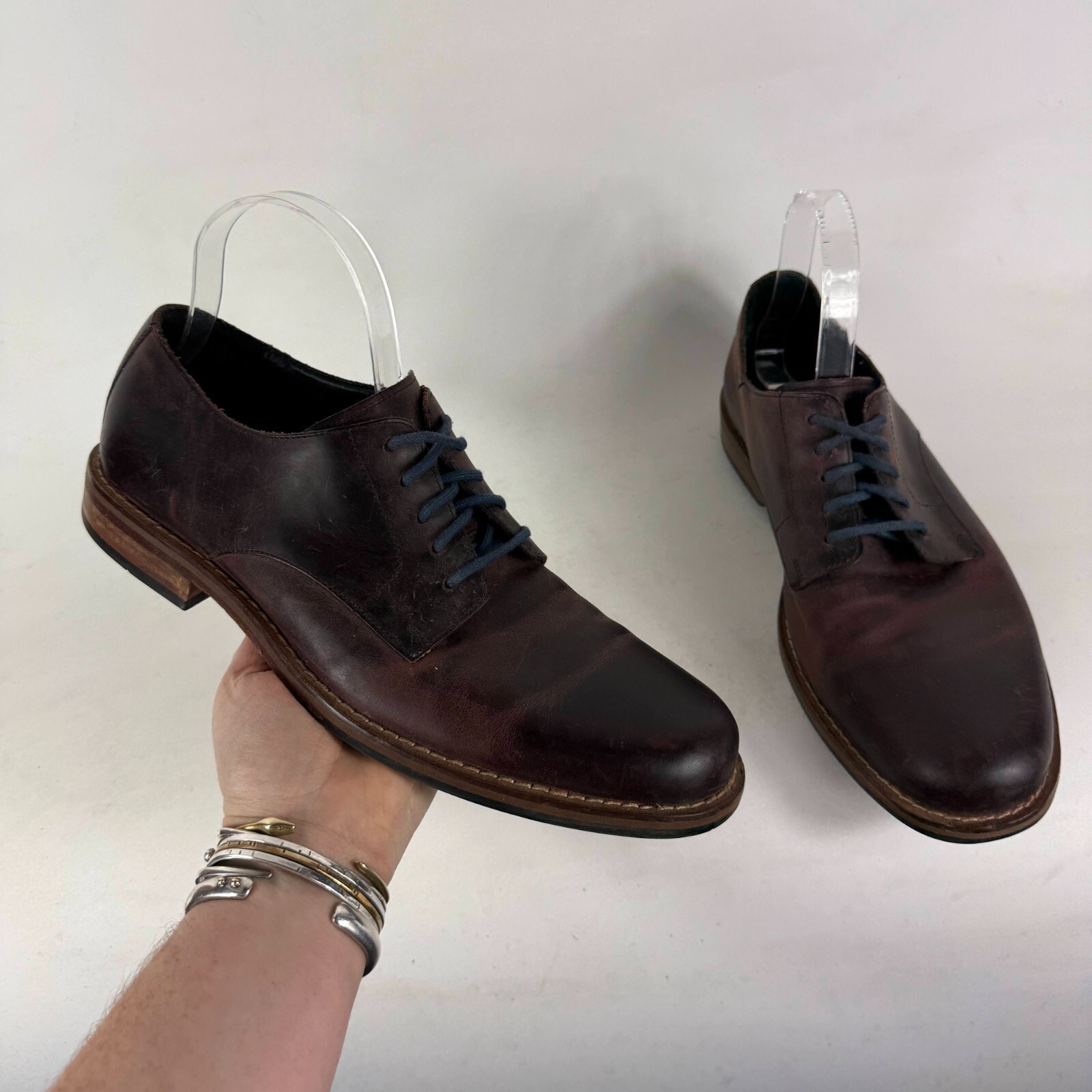 Cole Haan Dress Shoes Men 9 Burgundy Distressed Leather Lace-Up Round Toe Derbys